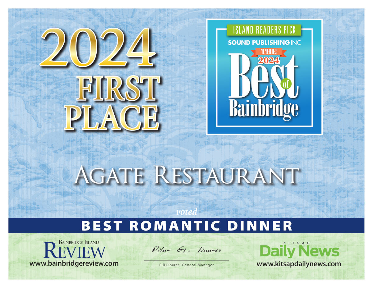 Agate Restaurant voted as the Best Romantic Dinner of 2024 in the Best of Bainbridge