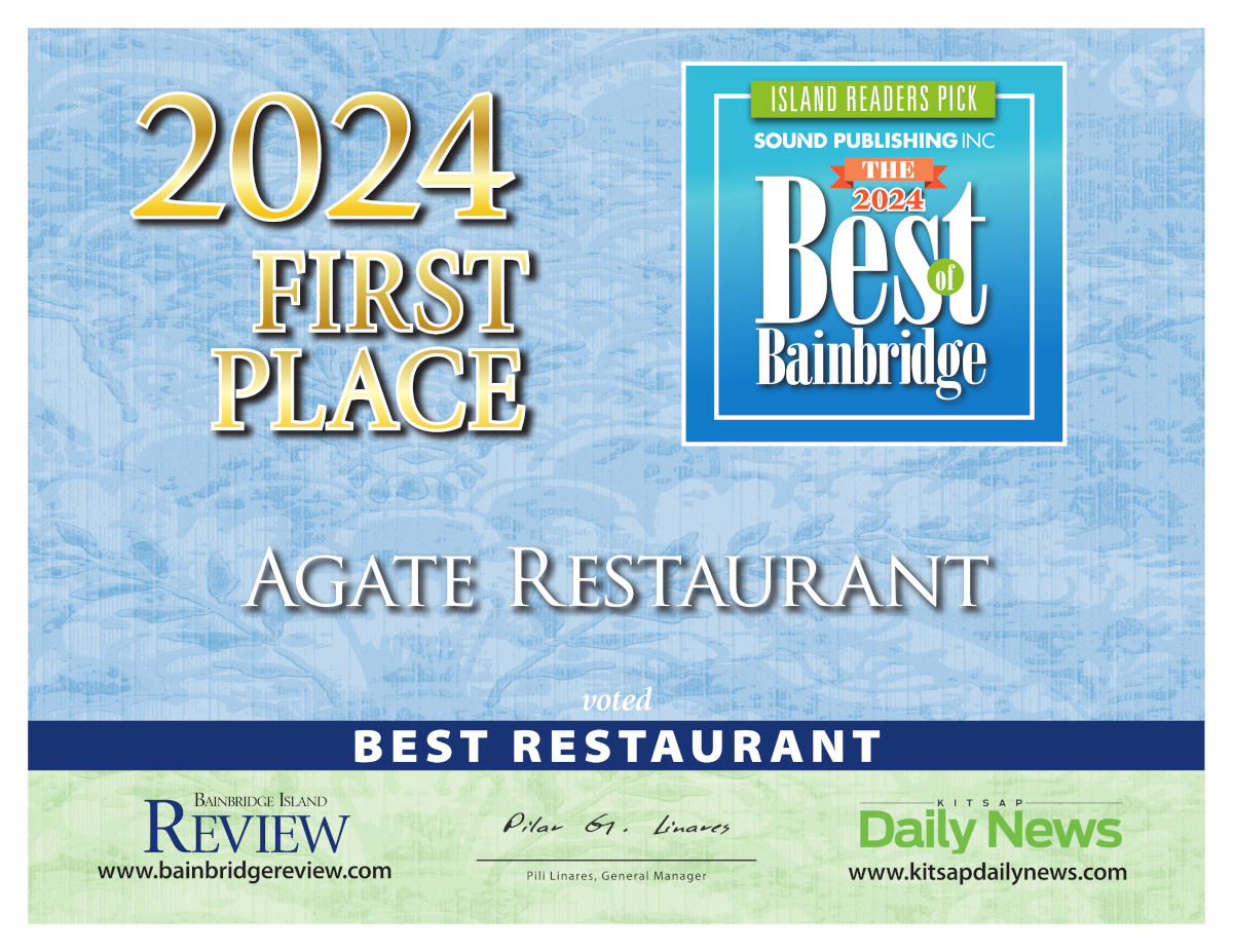 Agate Restaurant voted as the Best Restaurant of 2024 in the Best of Bainbridge