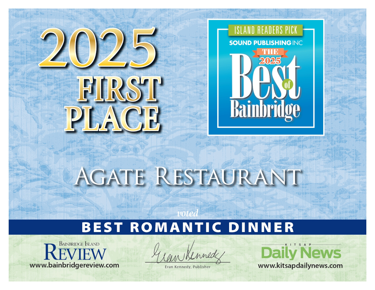 Agate Restaurant voted as the Best Romantic Dinner of 2025 in the Best of Bainbridge