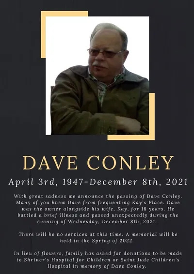 Dave Conley, april 1947, december 2021
