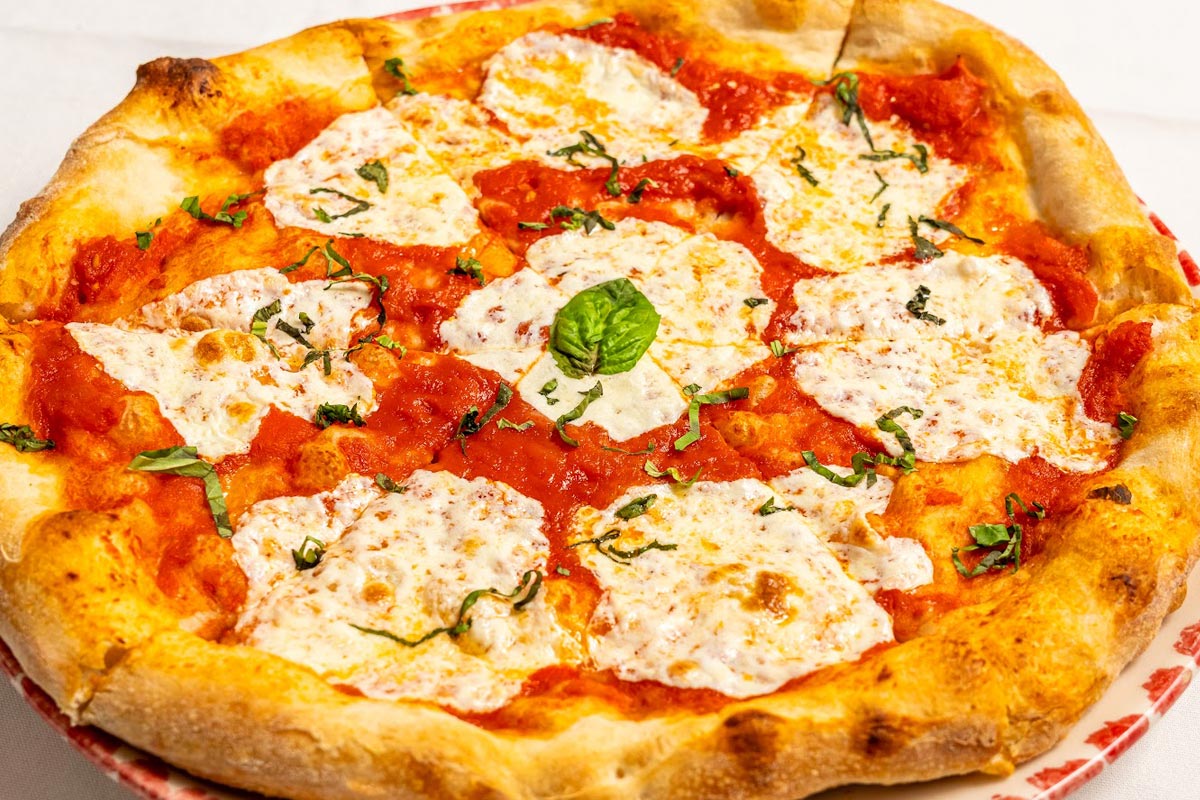 Margherita pizza served