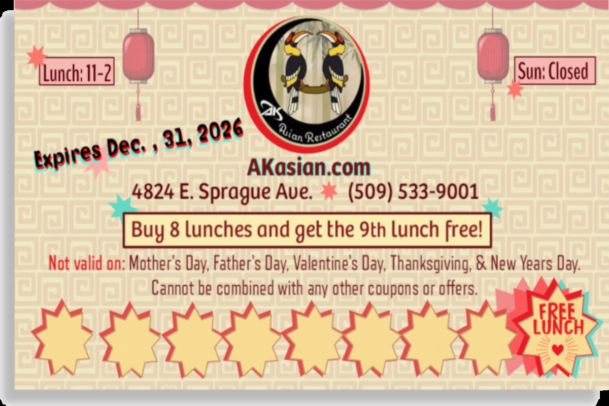 Buy 8 lunches and get the 9th lunch free Coupon