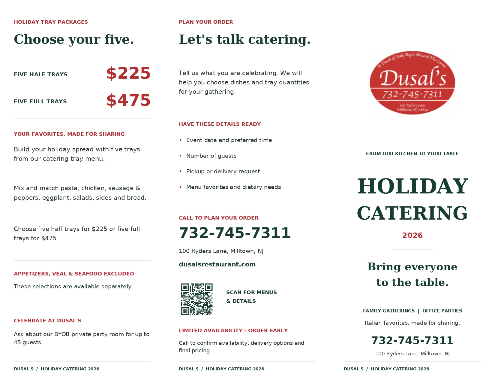 2026 Holiday Catering brochure page 1