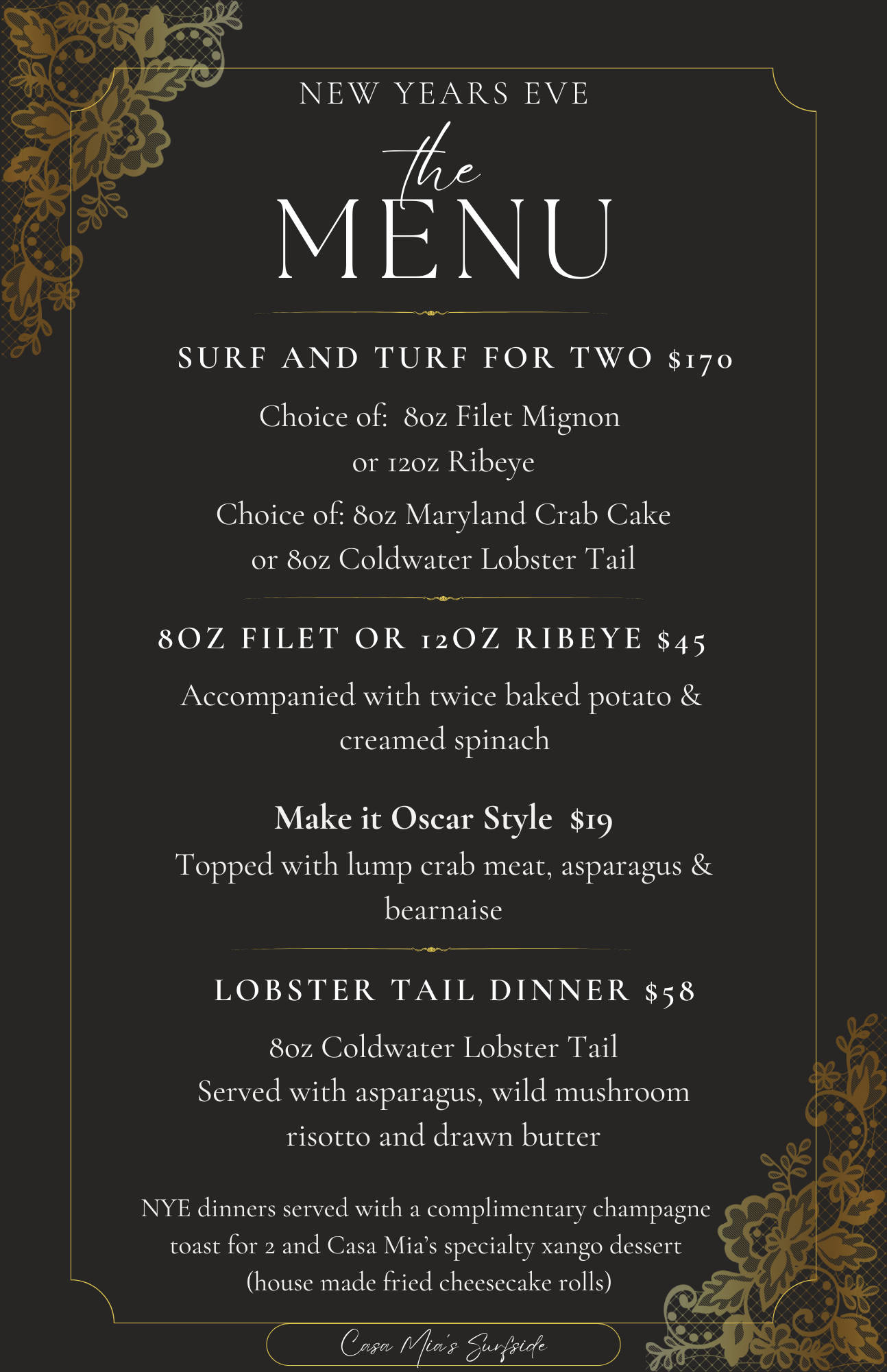 New Year's Eve menu