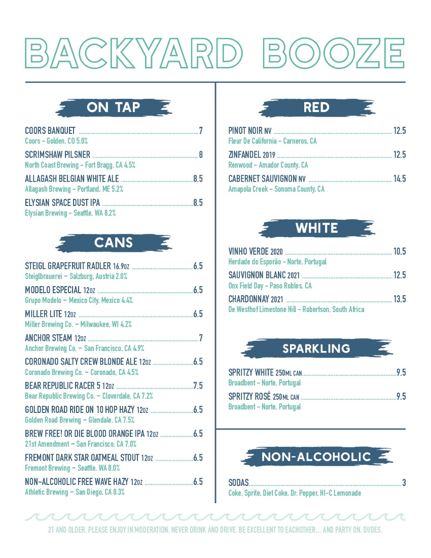 The Backyard menu second page