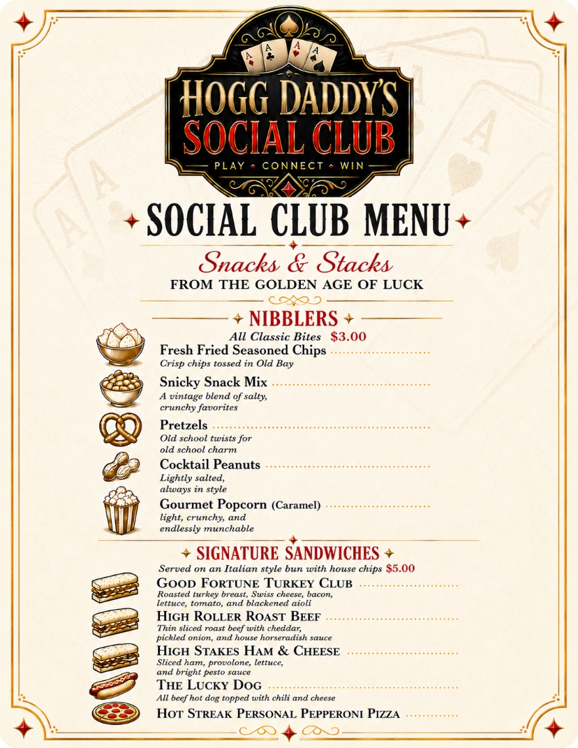 social club menu