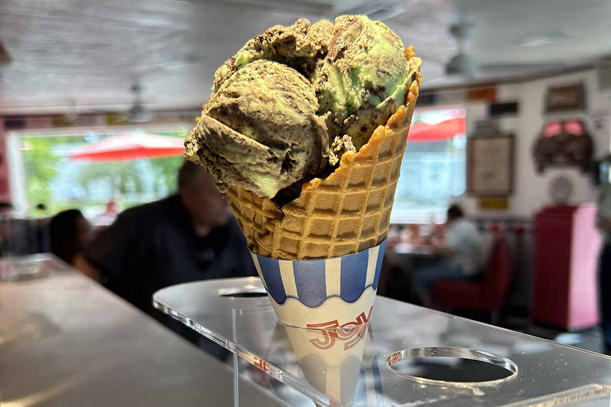 Ice cream cone displayed inside