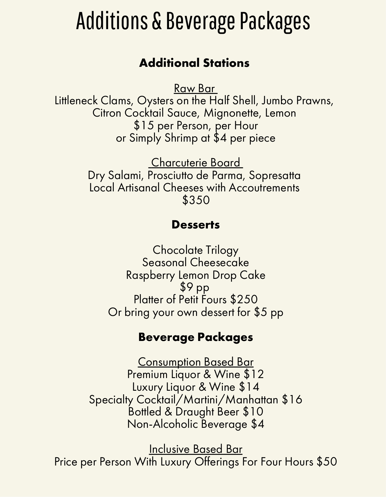 additions and beverage packages