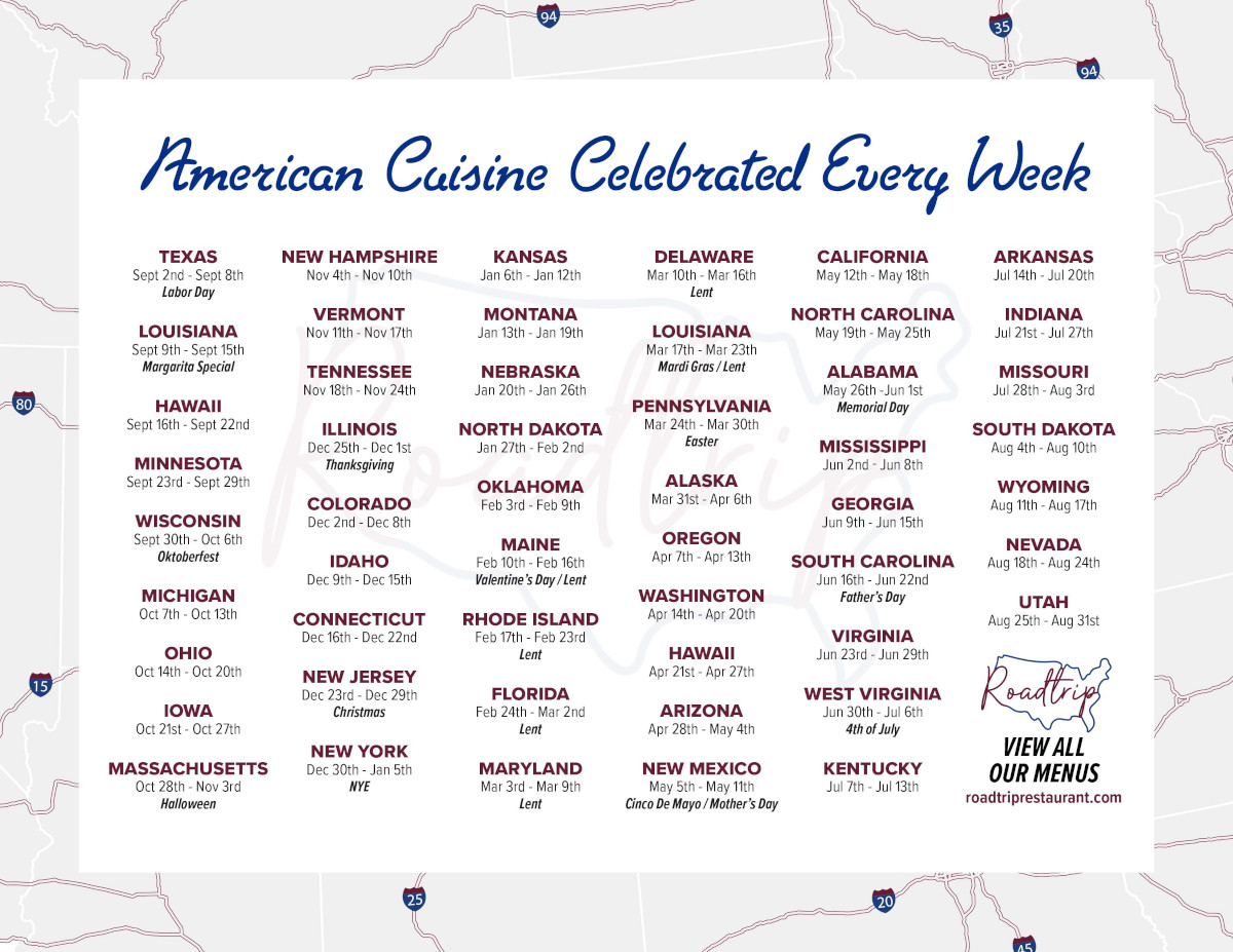Celebrating American cuisine every week - menu
