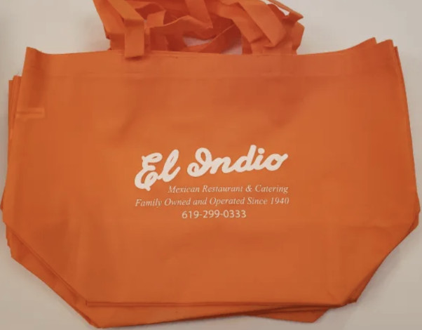 Orange Tote bag with a logo