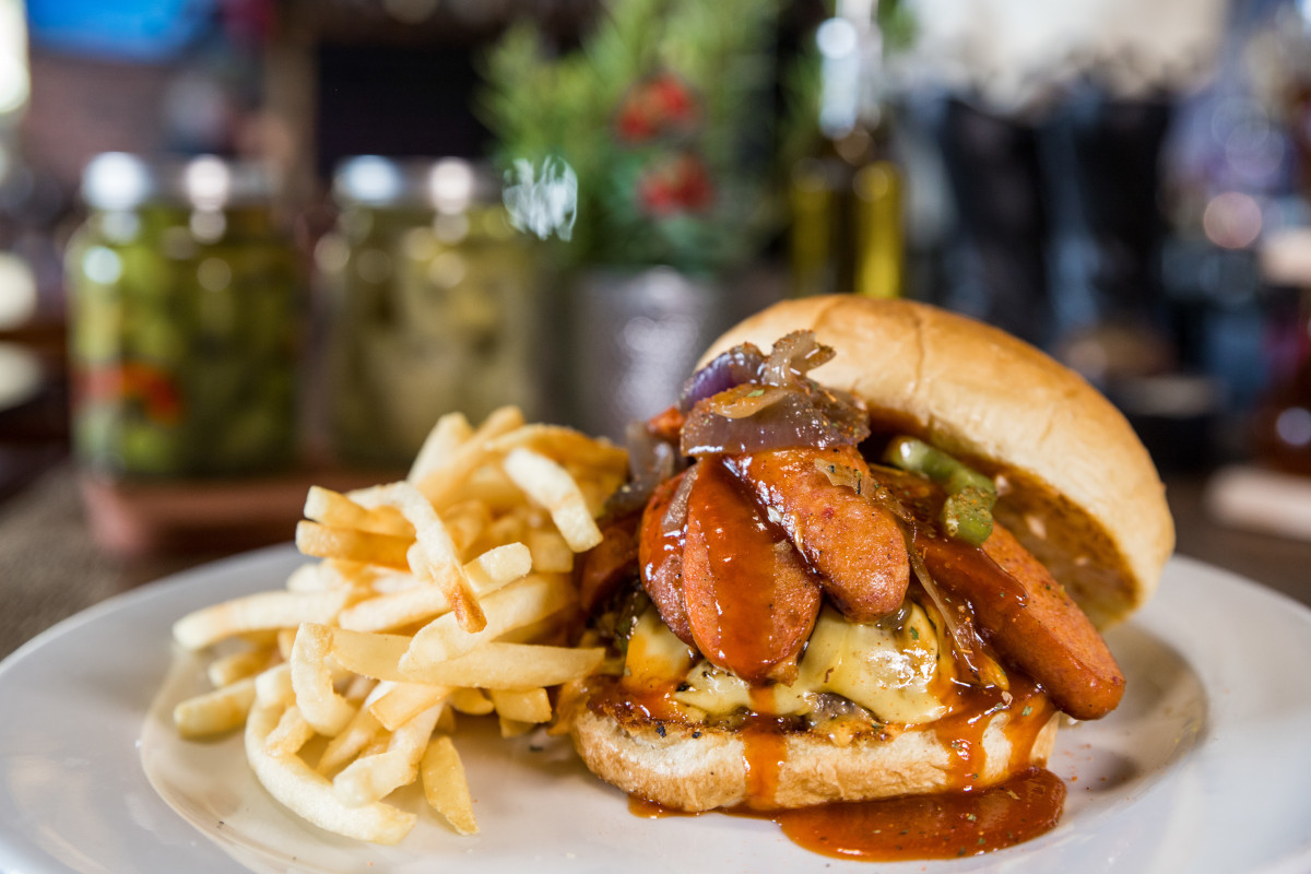 Potato and fries with burger