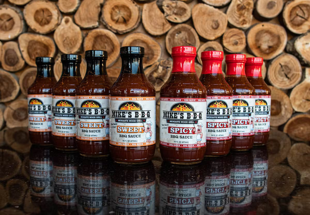 Small bottles of a barbecue sauce