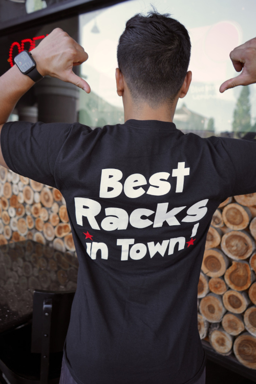 Men's shirt with a slogan, back view