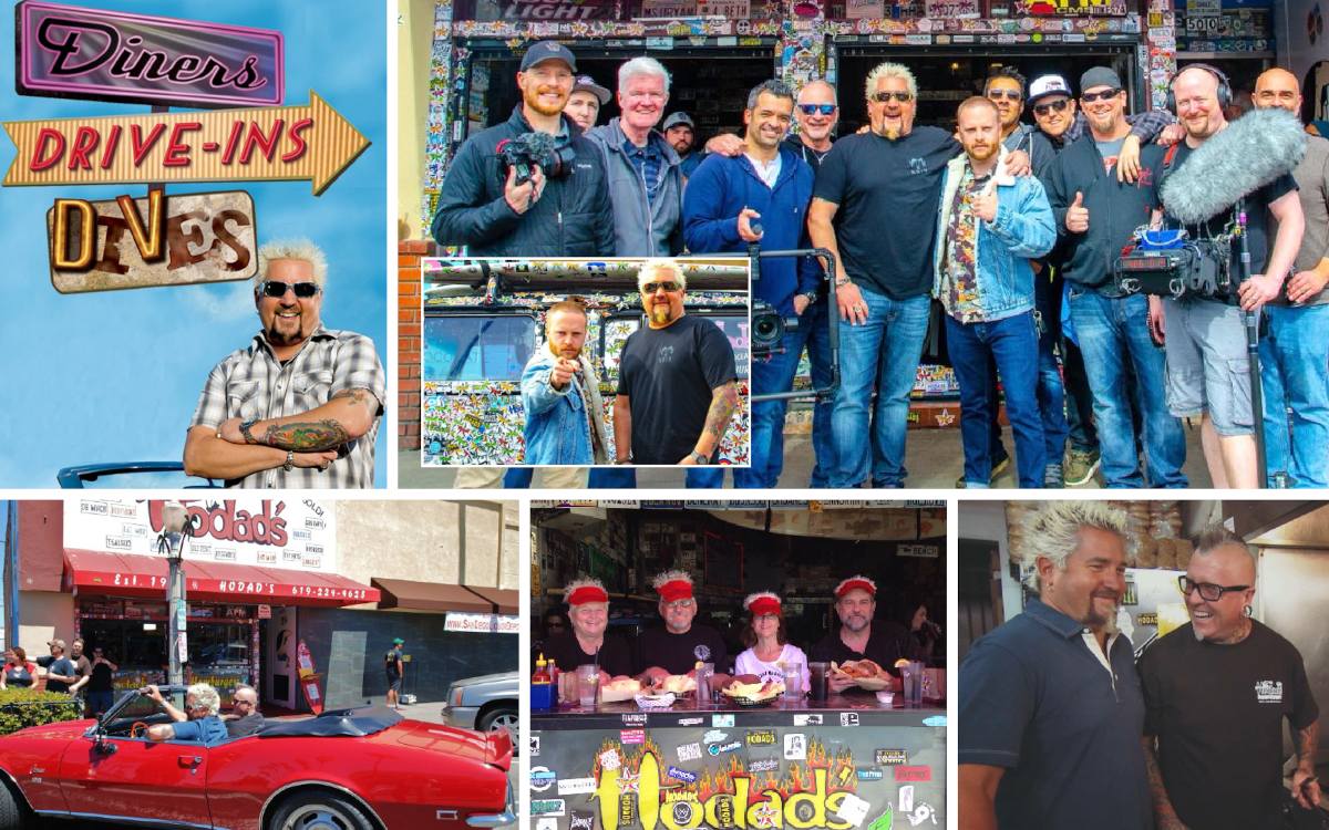 Collage of Guy Fieri from Diners, Drive-Ins and Dives visiting Hodad’s Downtown