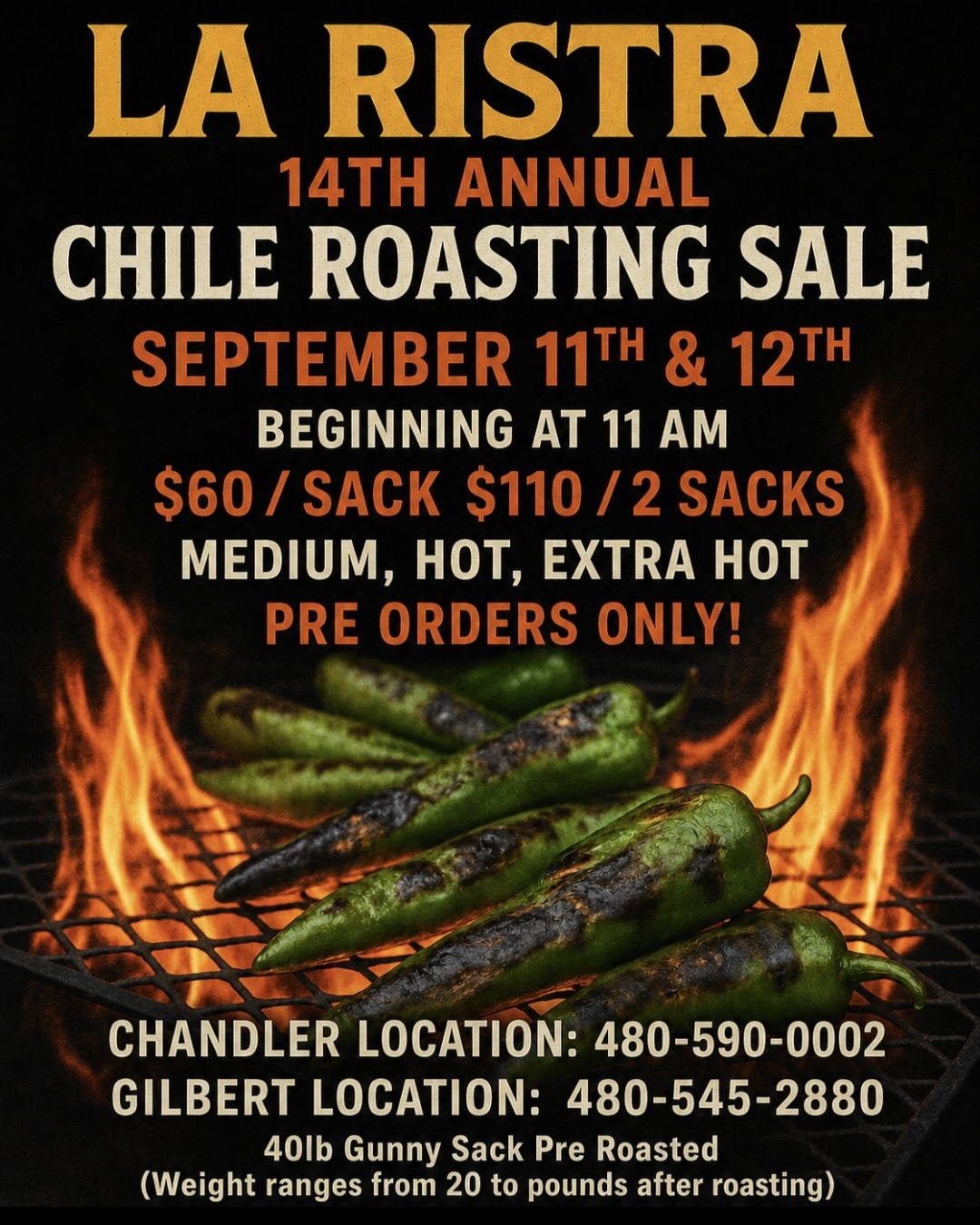 Chile roasting sale on September 11th and 12th