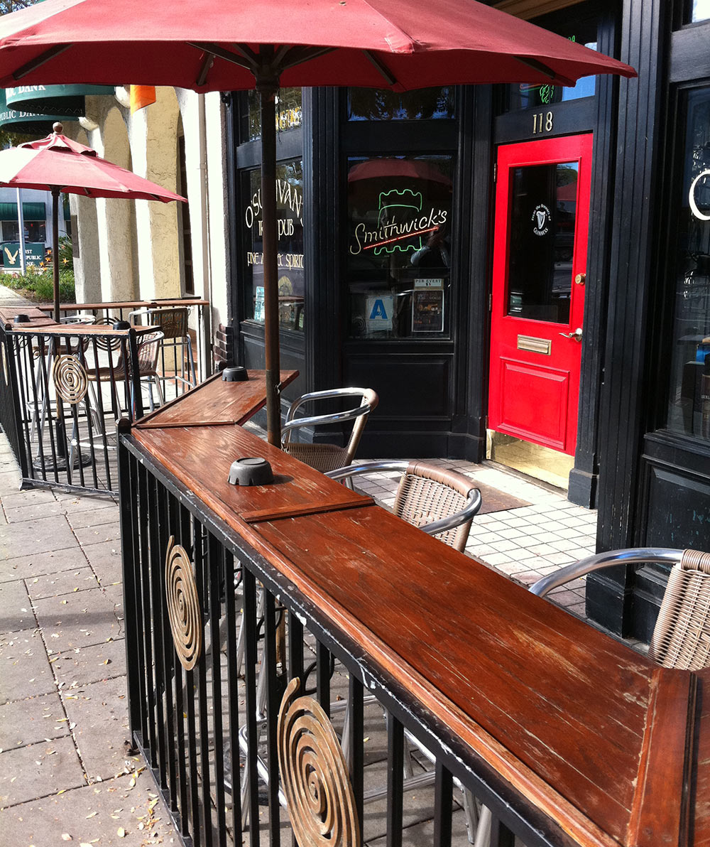 O'Sullivan's Irish Pub outside bar table with chairs