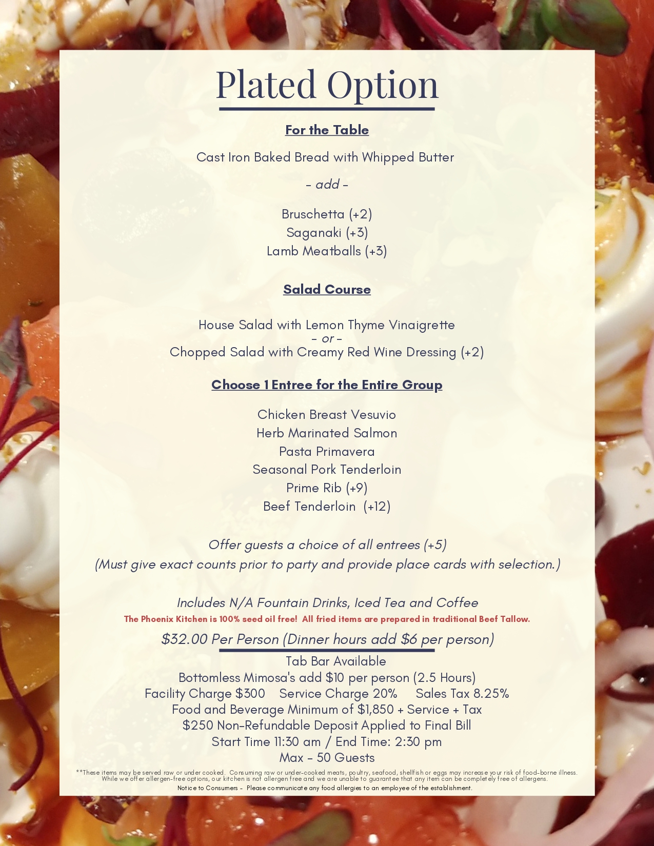 Phoenix Events Menu 2