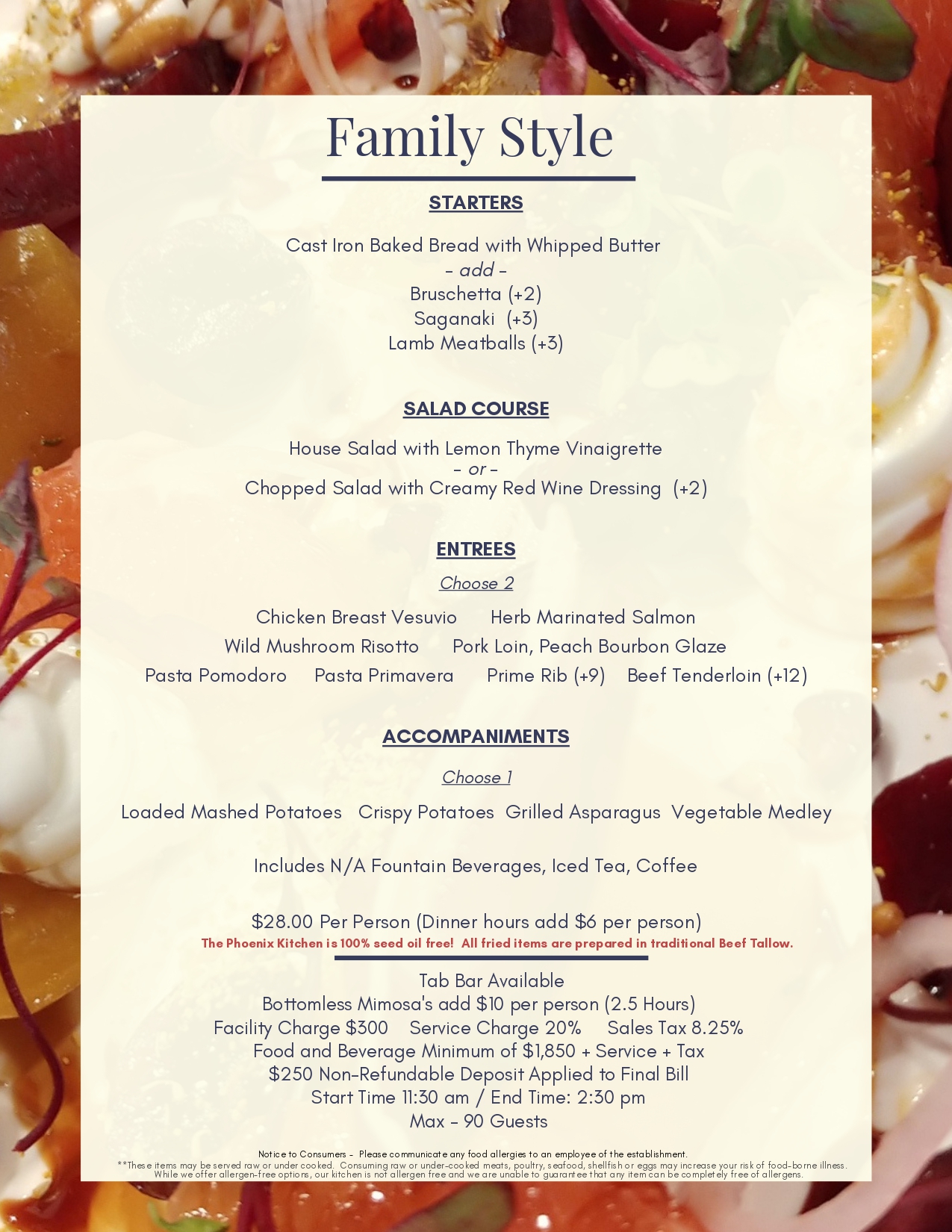 Phoenix Events Menu 3