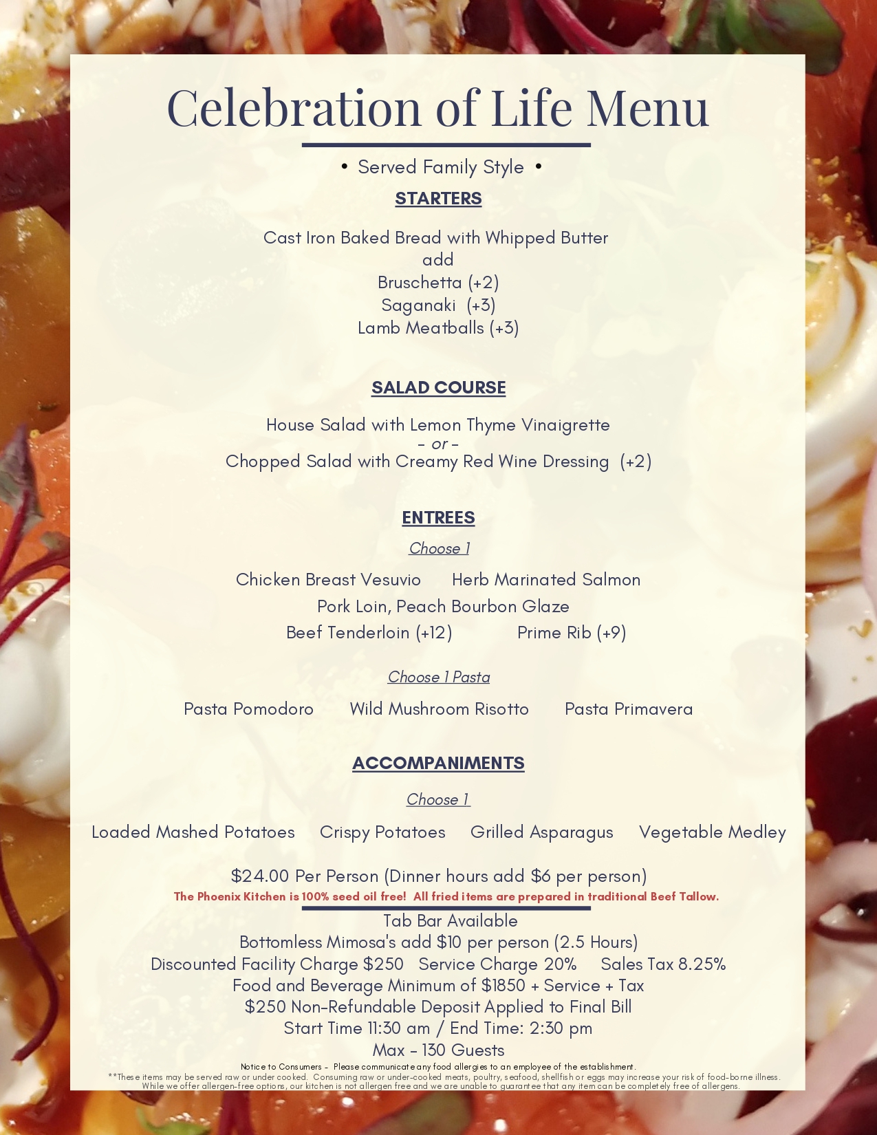 Phoenix Events Menu 4