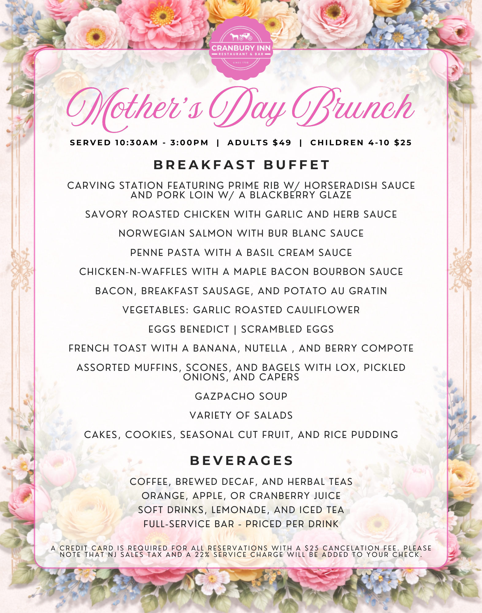 Mother's Day brunch menu flyer