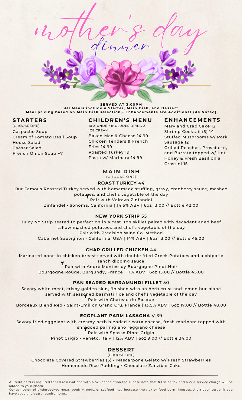 Dinner menu flyer for Mother's Day