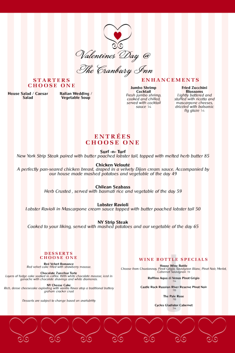 valentines day menu
