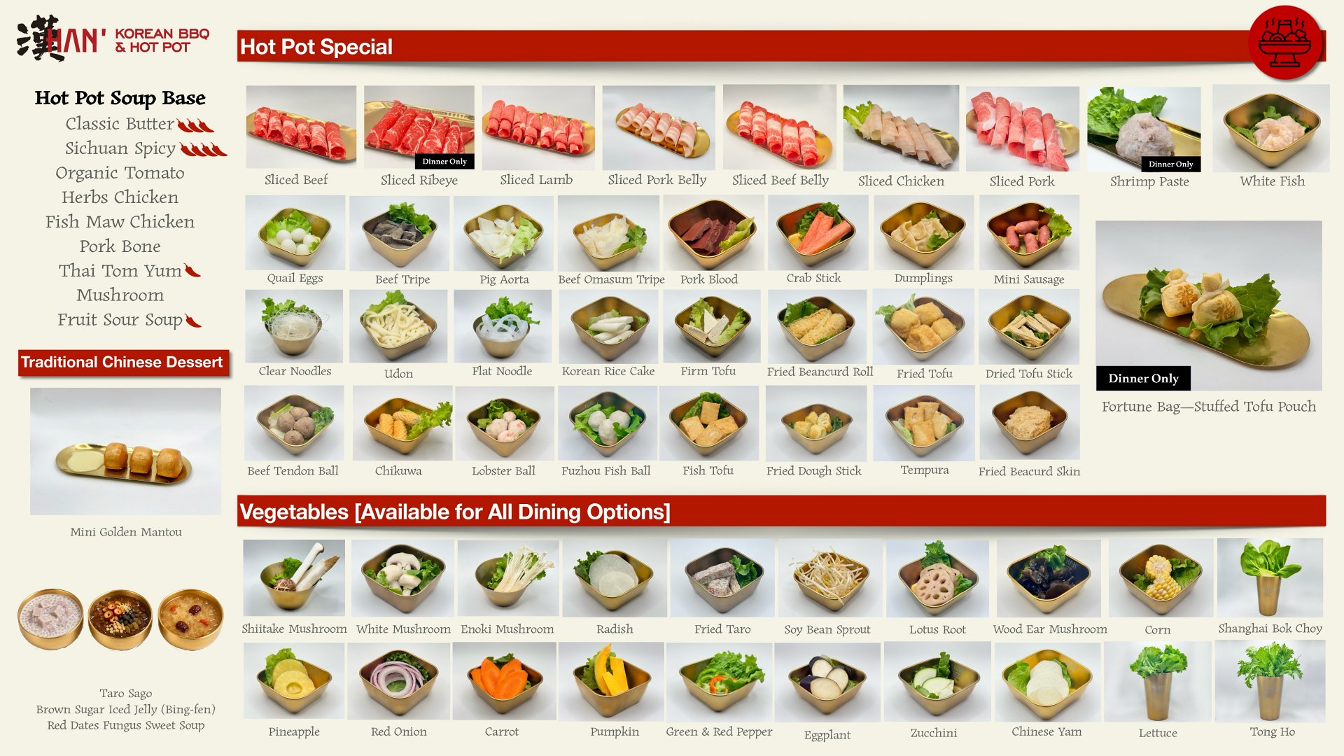 Hot Pot Special and Vegetables Menu