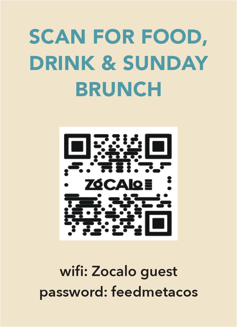 Scan QR code for food, drinks, and Sunday brunch