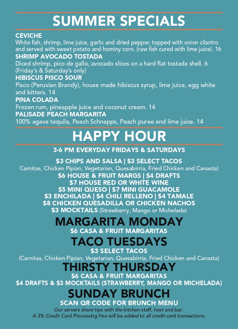 Summer specials menu