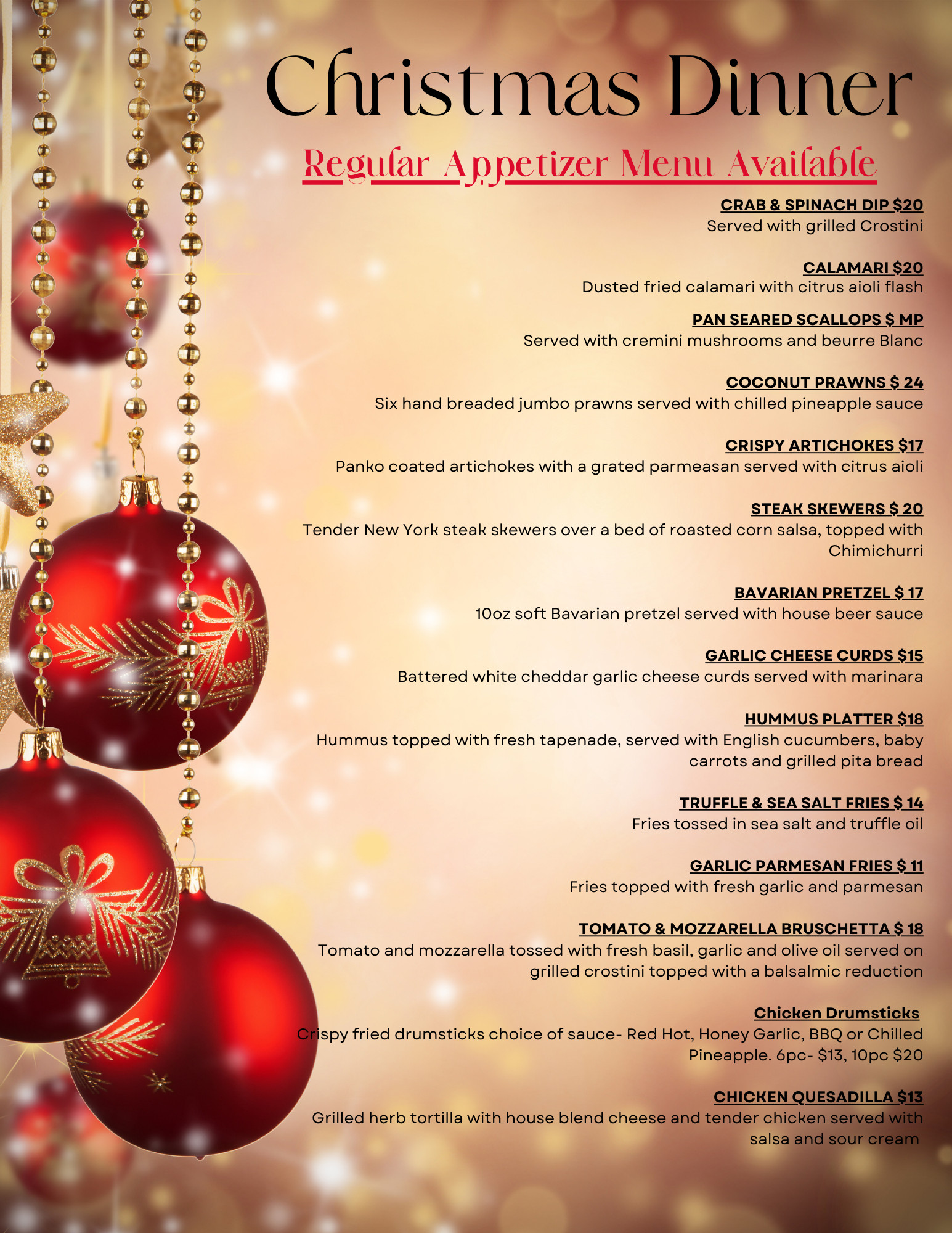 Christmas dinner appetizer menu