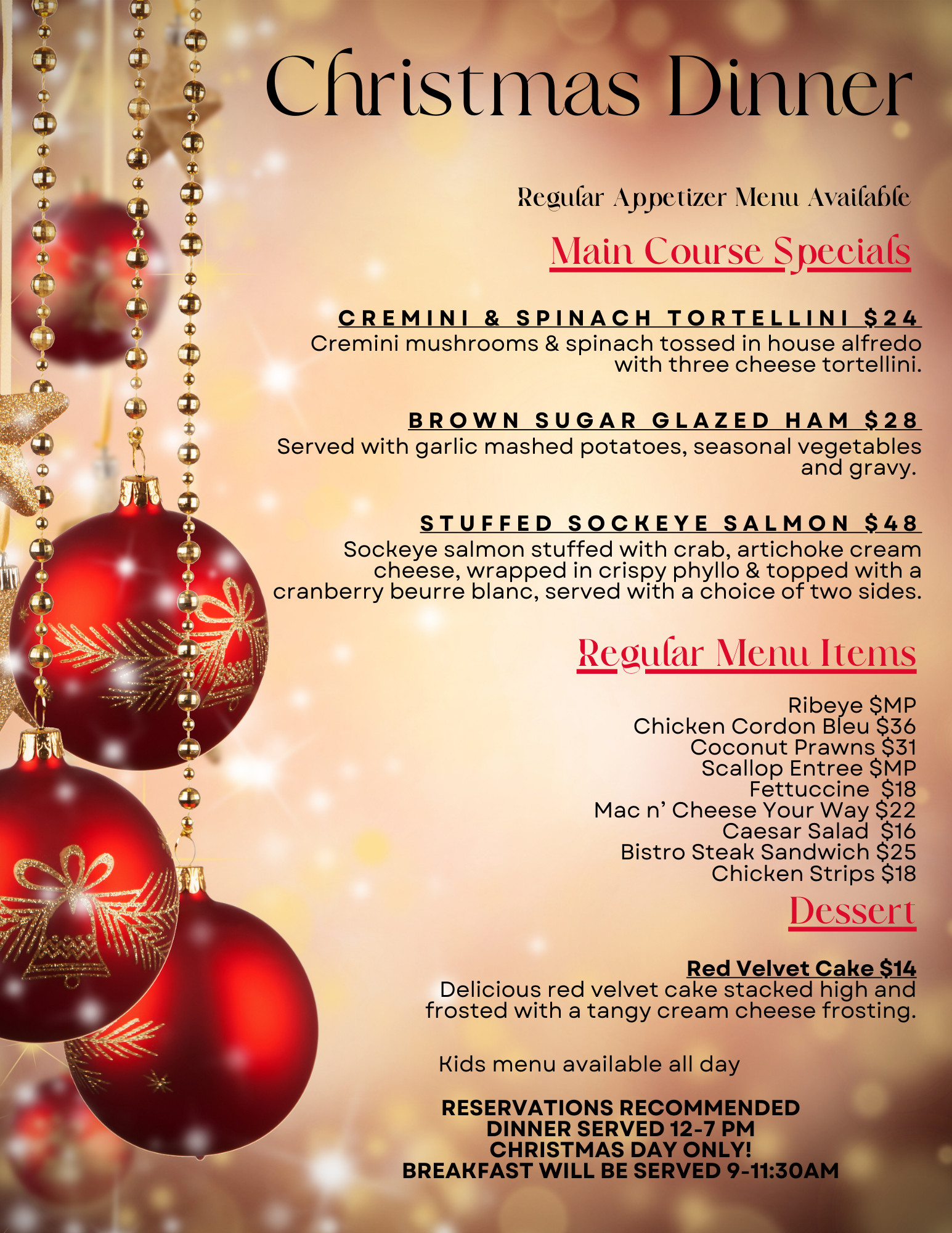 Christmas dinner course menu