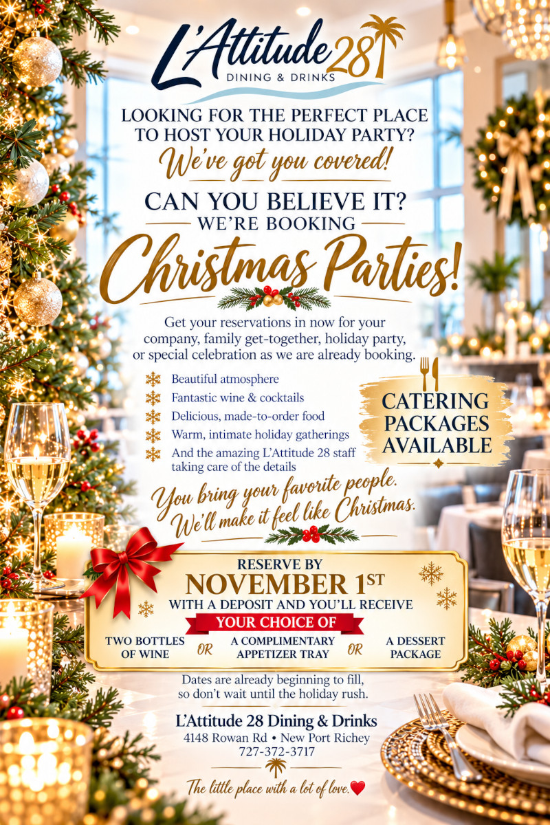 L’Attitude Christmas parties, reserve by November 1st