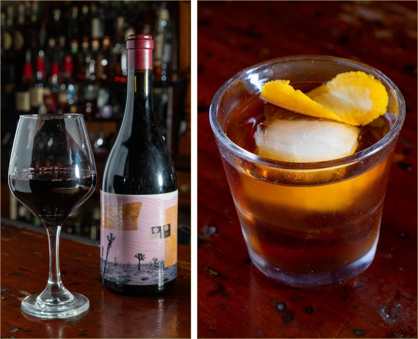 Wine selection and Bourbon cocktail