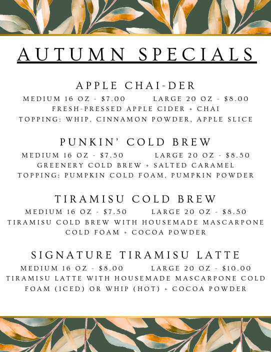Autumn specials menu