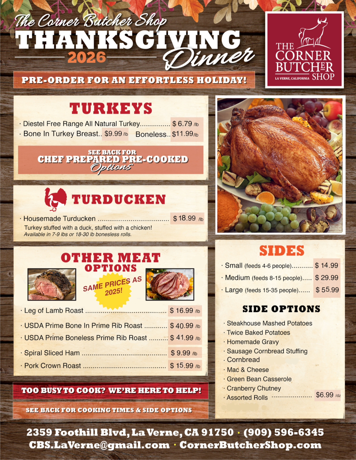the corner butcher thanksgiving 2026 dinner