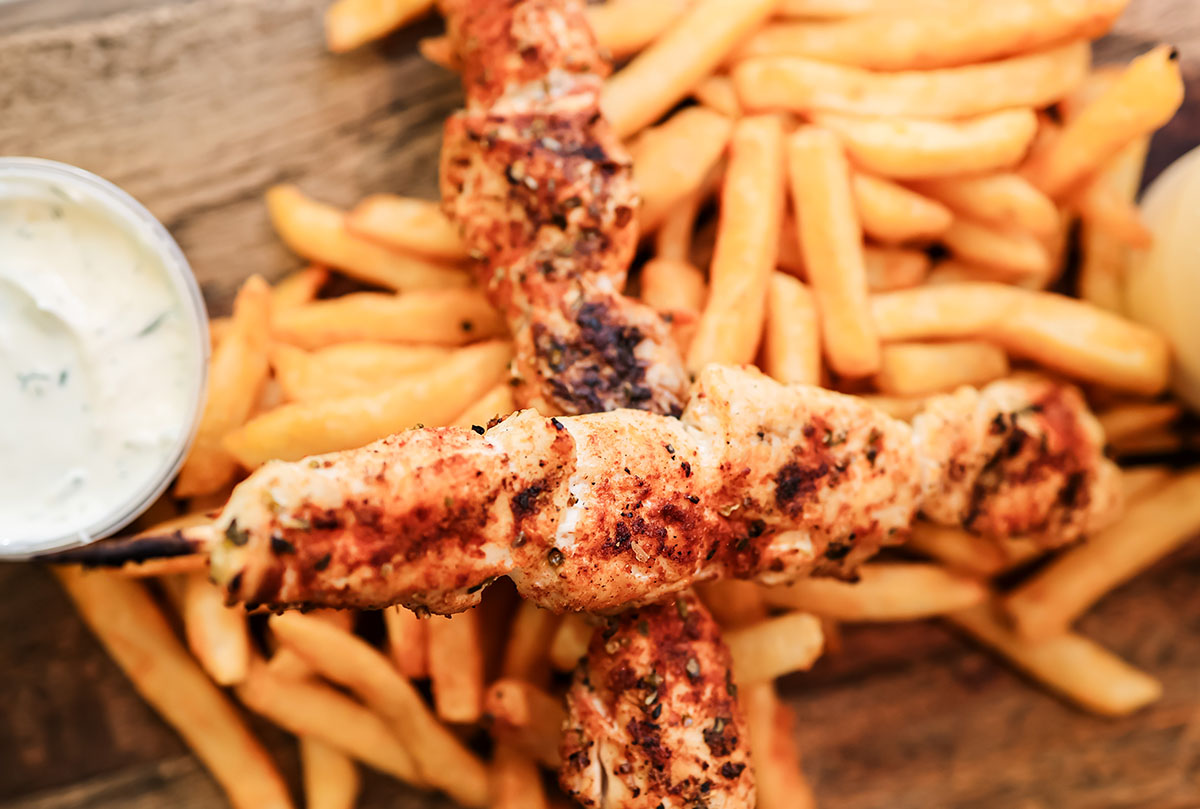 Chicken Skewers with Fries