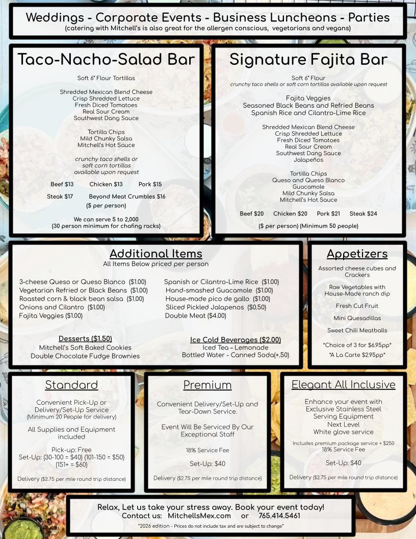 Buffet Style Catering menu