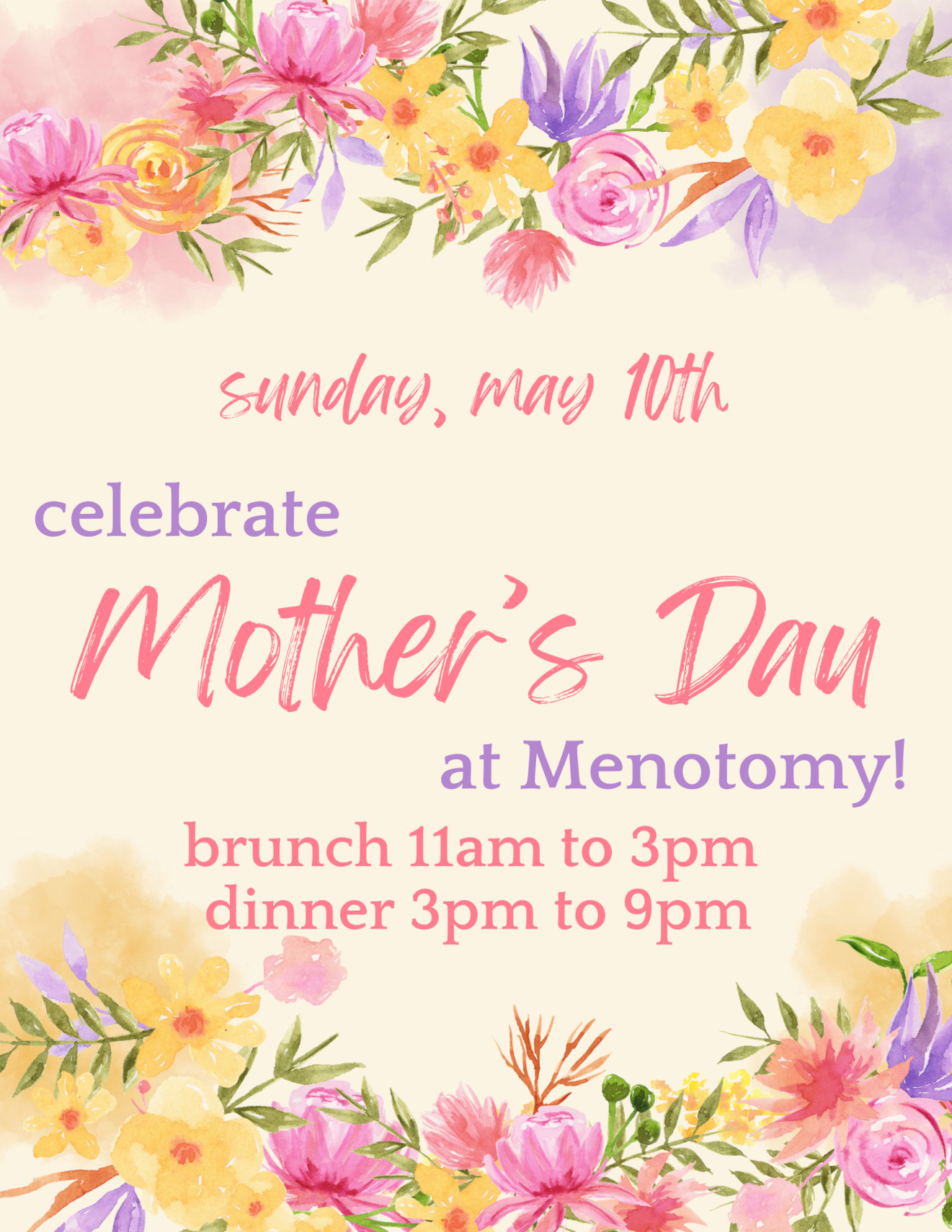 Sunday, May 10th celebrate Mother's Day at Menotomy