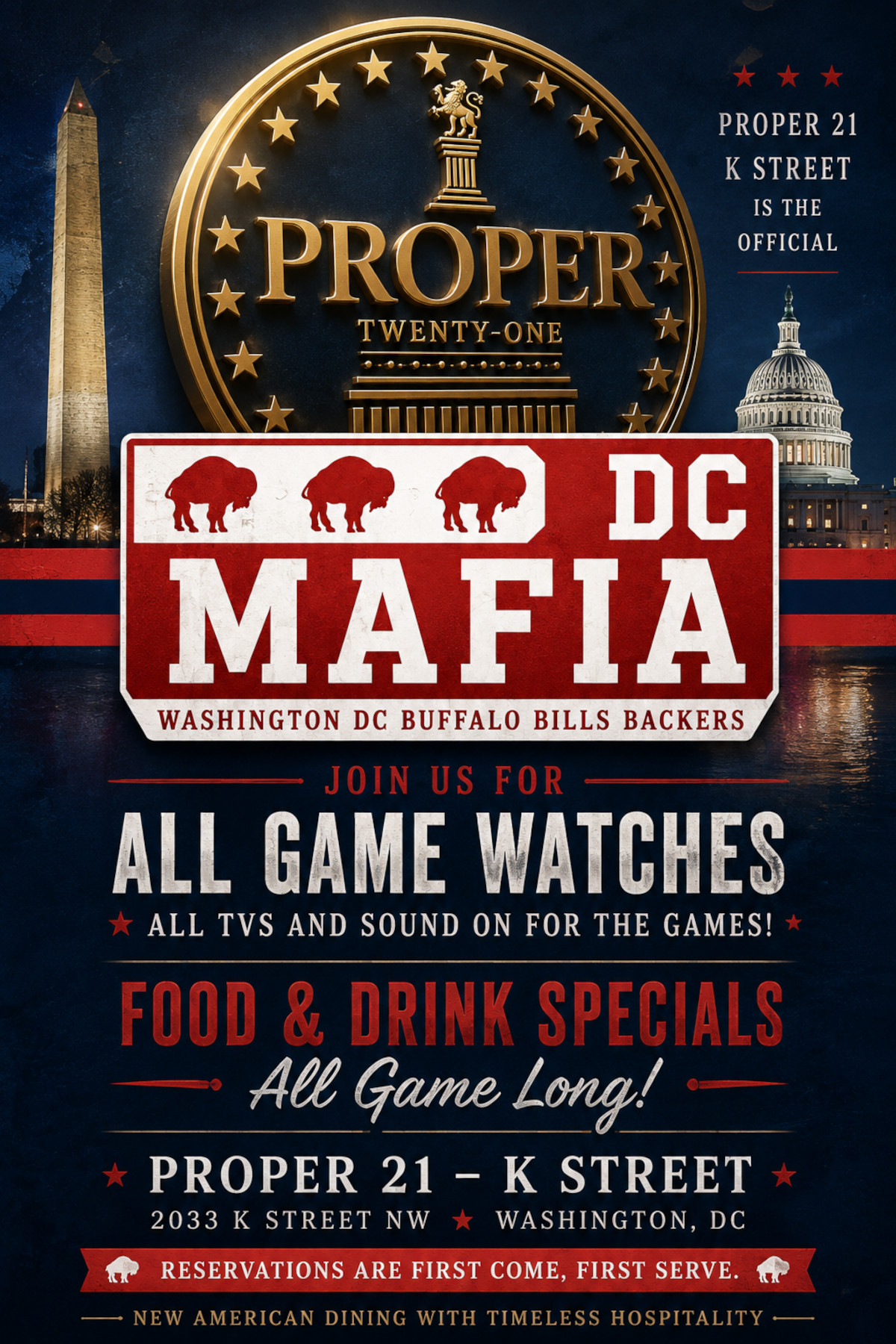 The Official Bill Backers bar in DC. Join us for every Buffalo Bills game.