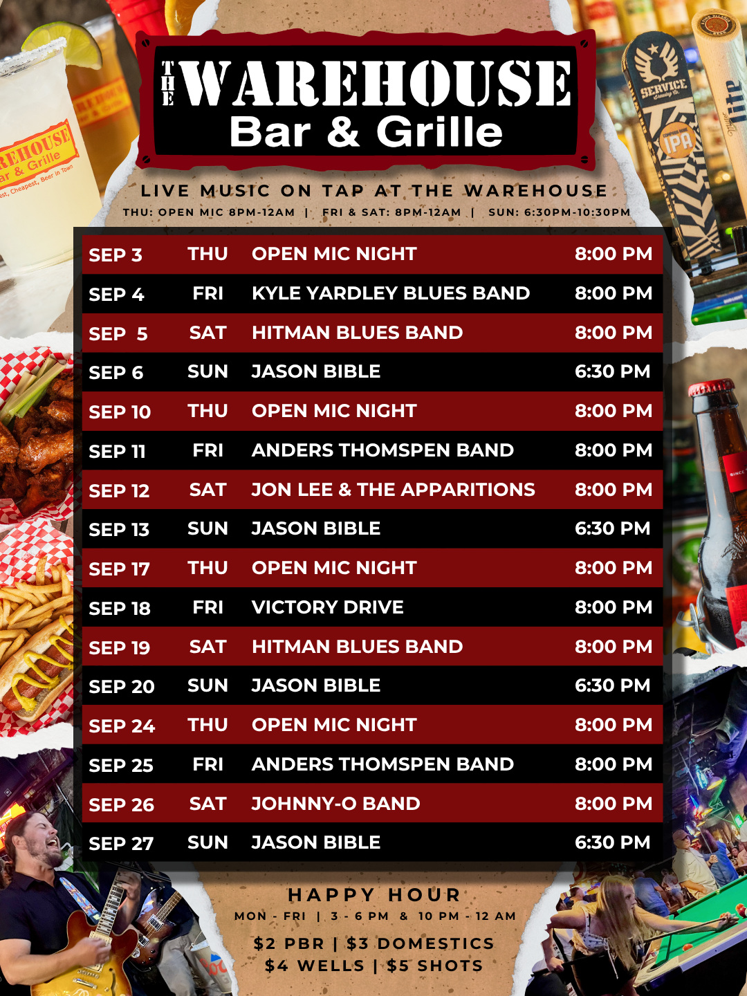 Warehouse Bar & Grille Live Music Lineup for September