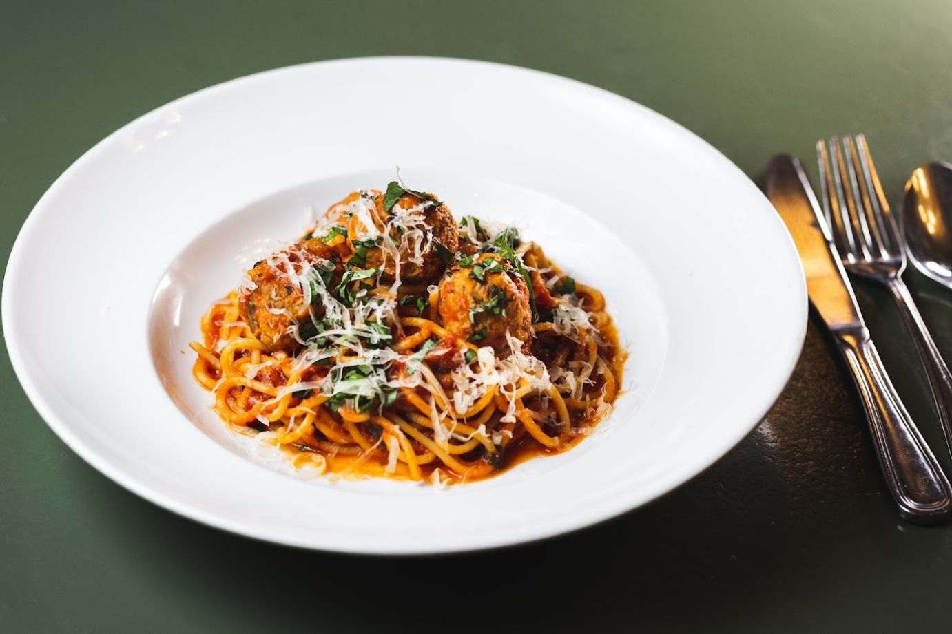 Meatball spaghetti dish