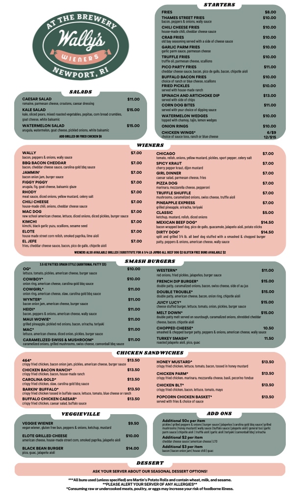 Wally’s wieners menu