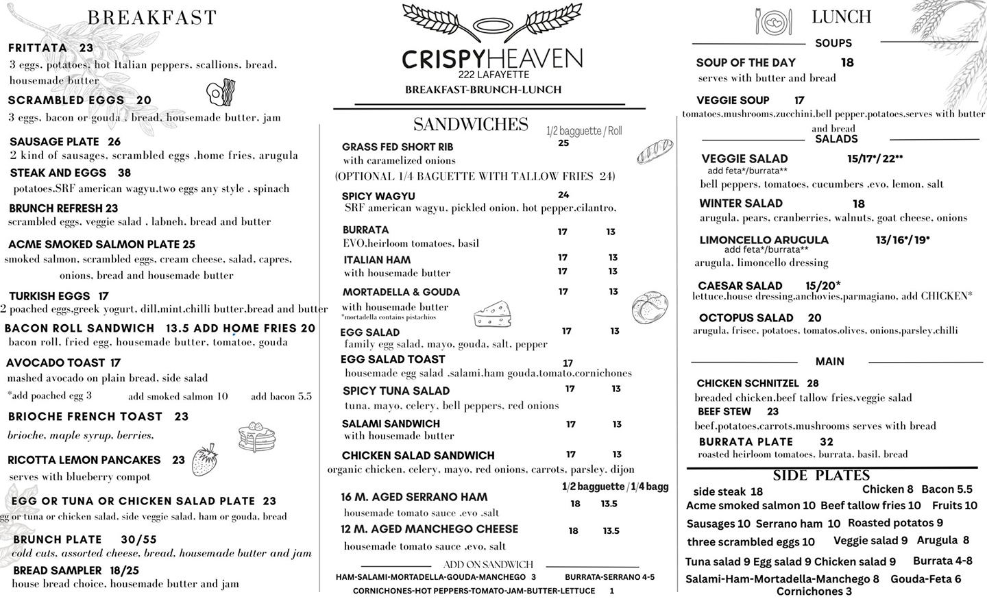 Crispy heaven menu