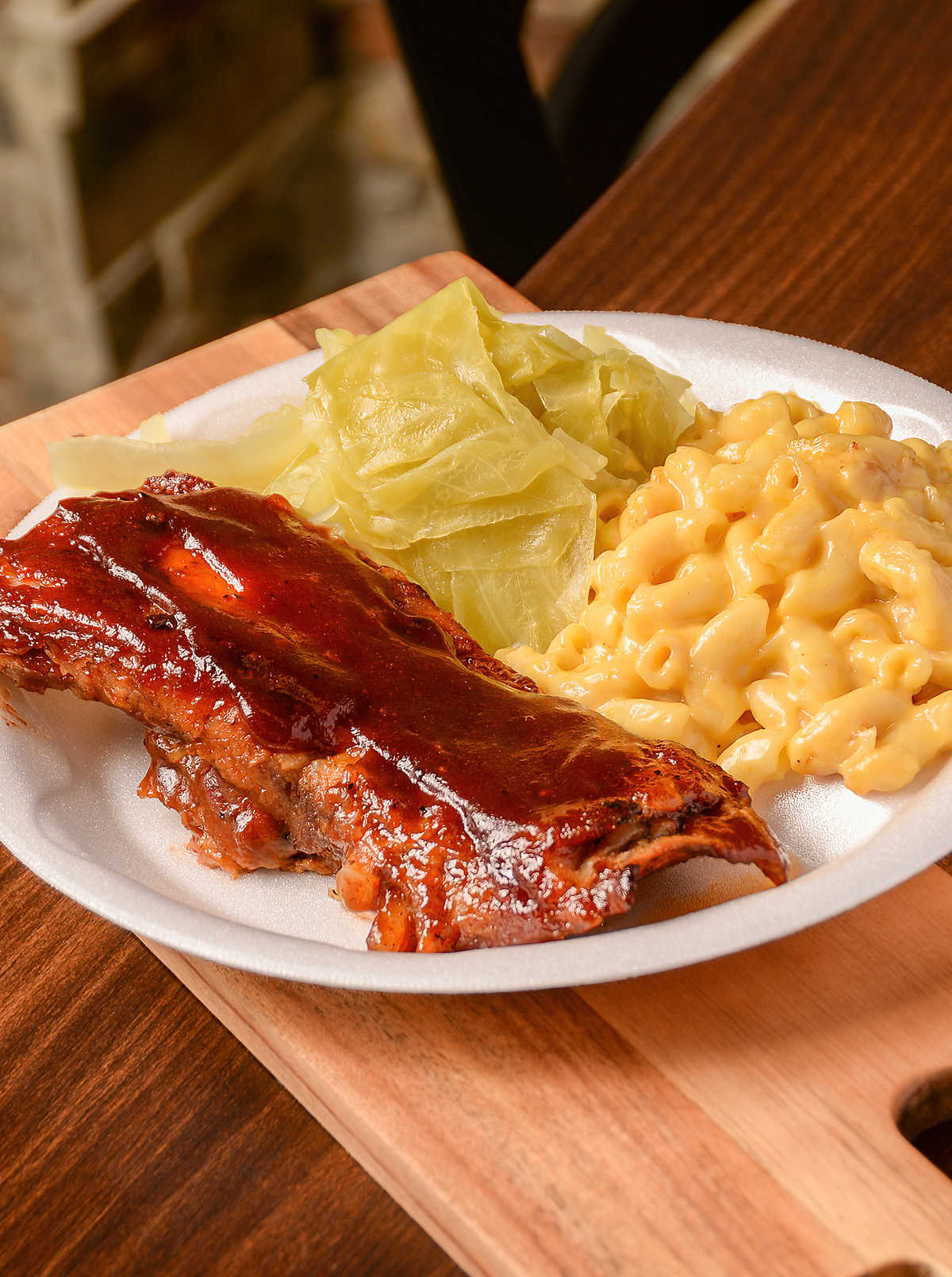 Ribs, Macaroni and Cheese on a plate