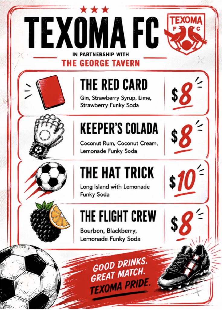 Texoma FC drink menu at The George Tavern