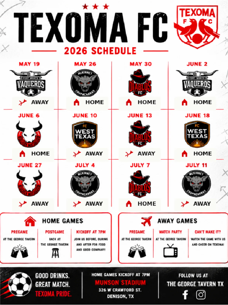 Texoma FC 2026 schedule
