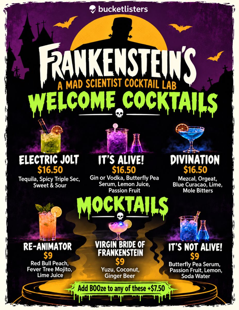 Frankensteins's welcome cocktails and mocktails