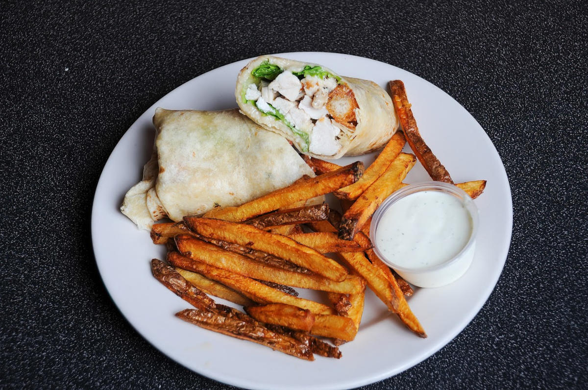 Chicken wrap, fries on the side
