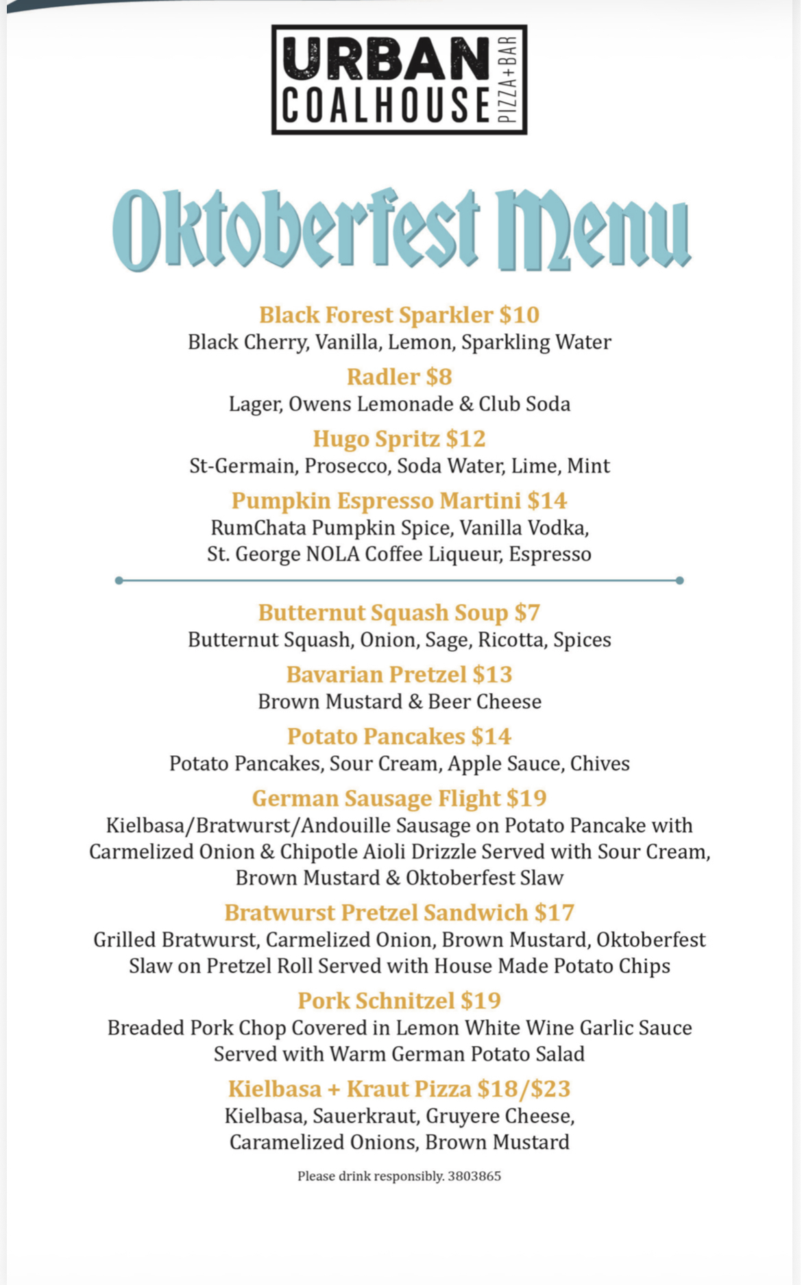 Oktoberfest Menu