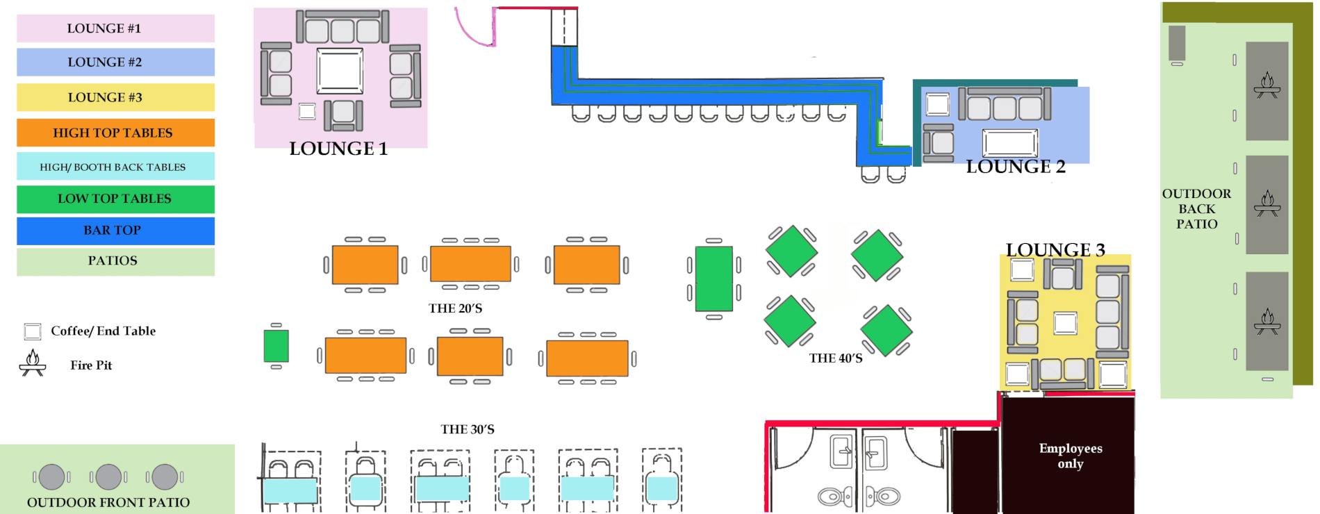 Floor plan of the reservation seating layout